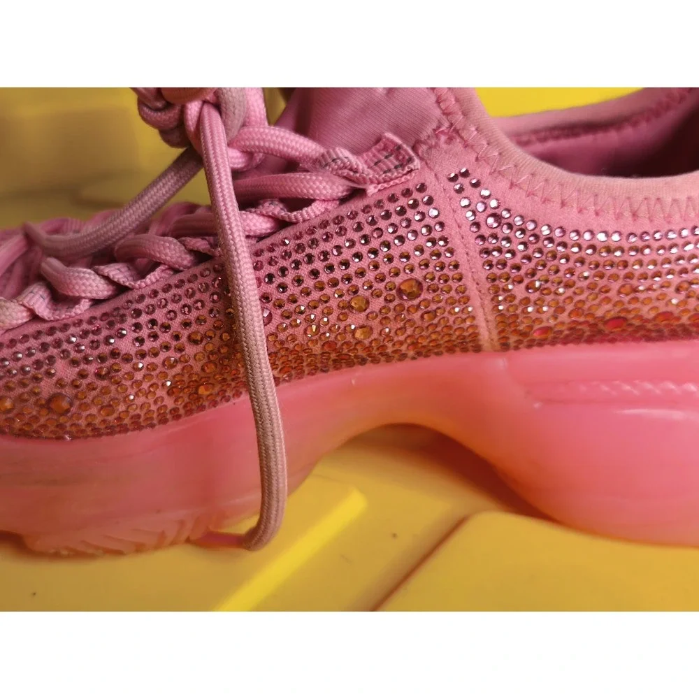 Y2K Steve Madden Women's Girls Maxima Sneaker Size 5 Pink Rhinestone Embellished